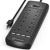 Witeem Power Strip with 12-Outlet Surge Protector and 4 USB Smart Charging Ports (5V/6A, 30W), 1875W/15A Circuit Breaker Multi Plug, Wall Mountable Overload Protection Outlet for Home & Office, Black