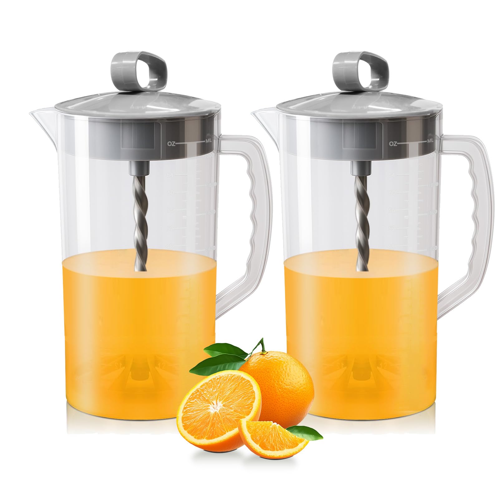 Photo 1 of 2 Pcs Mixing Pitcher for Drinks, 2 Quart/64oz Plastic Juice Pitcher with Lid, Angled Plastic Blades and Adjustable Mixer Plunger for Juice, Tea, Milk, Beverage Container