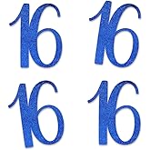 Blue Glitter 16 Cut-Out Numbers, 16th Birthday Party Anniversary Decorations DIY Essentials