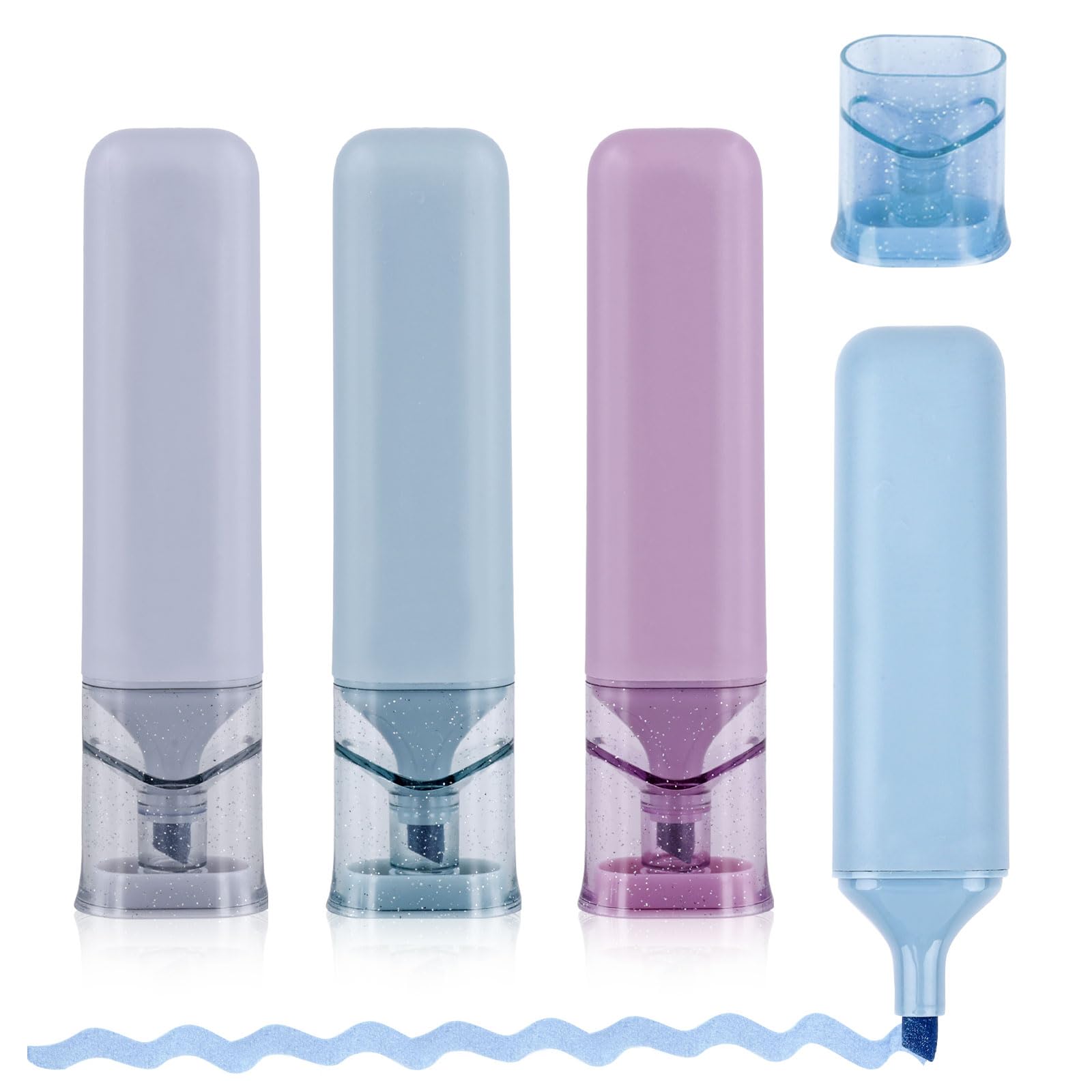 PEUTIER 4pcs Glitter Highlighters, 4.45x0.98in Nebula Pastel Markers Pens Sparkly Highlighters Set School Classroom Supplies for Men Women And Kids (Blue)