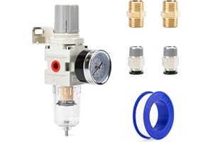 EBEIZZI 1/4" NPT Compressed Air Combination Filter Regulator Combo - Regulator, Filter & Gauge for Air Compressor,Semi-Auto Drain, Metal Bracket, 0-150 psi Gauge Air Tool Compressor