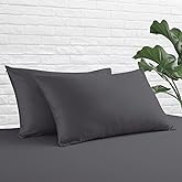 King Size Pillow Protector Set of 2, 100% Egyptian Cotton Pillow Cases with Zipper 400 Thread Count Sateen Weave Cotton Dark Grey Pillow Protector Queen King Pillow Covers for Home/Hotel