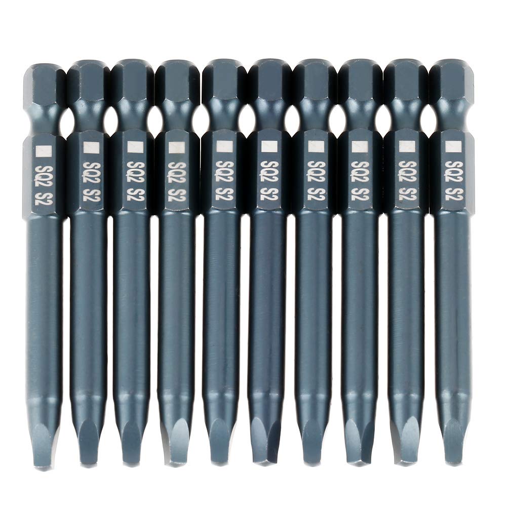 10pcs S-2 Alloy Steel Square, Square Drill bit Robertson bits #2 Head Screwdriver Bits Kit,6.3mm 1/4" Hex Shank Magnetic 65mm S-2 Alloy Steel Square 3mm Head Screwdriver Bits Kit