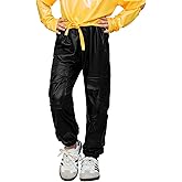 Perfashion Metallic Cargo Pants for Girls & Womens Hip Hop Dance Multi-Pocket Joggers High Waist Pants 6-15Y