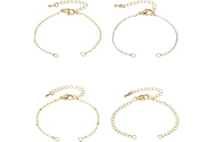 8Pcs Adjustable Brass Chain Bracelets Fit for Connector Charms with 304 Stainless Steel Jump Rings&Lobster Claw Clasps for Wo