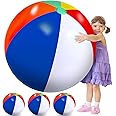 27 Inch Rainbow Beach Balls Giant Inflatable Large Pool Beach Balls Inflatable Swimming Pool Toys for Summer Water Games(4 Pcs)