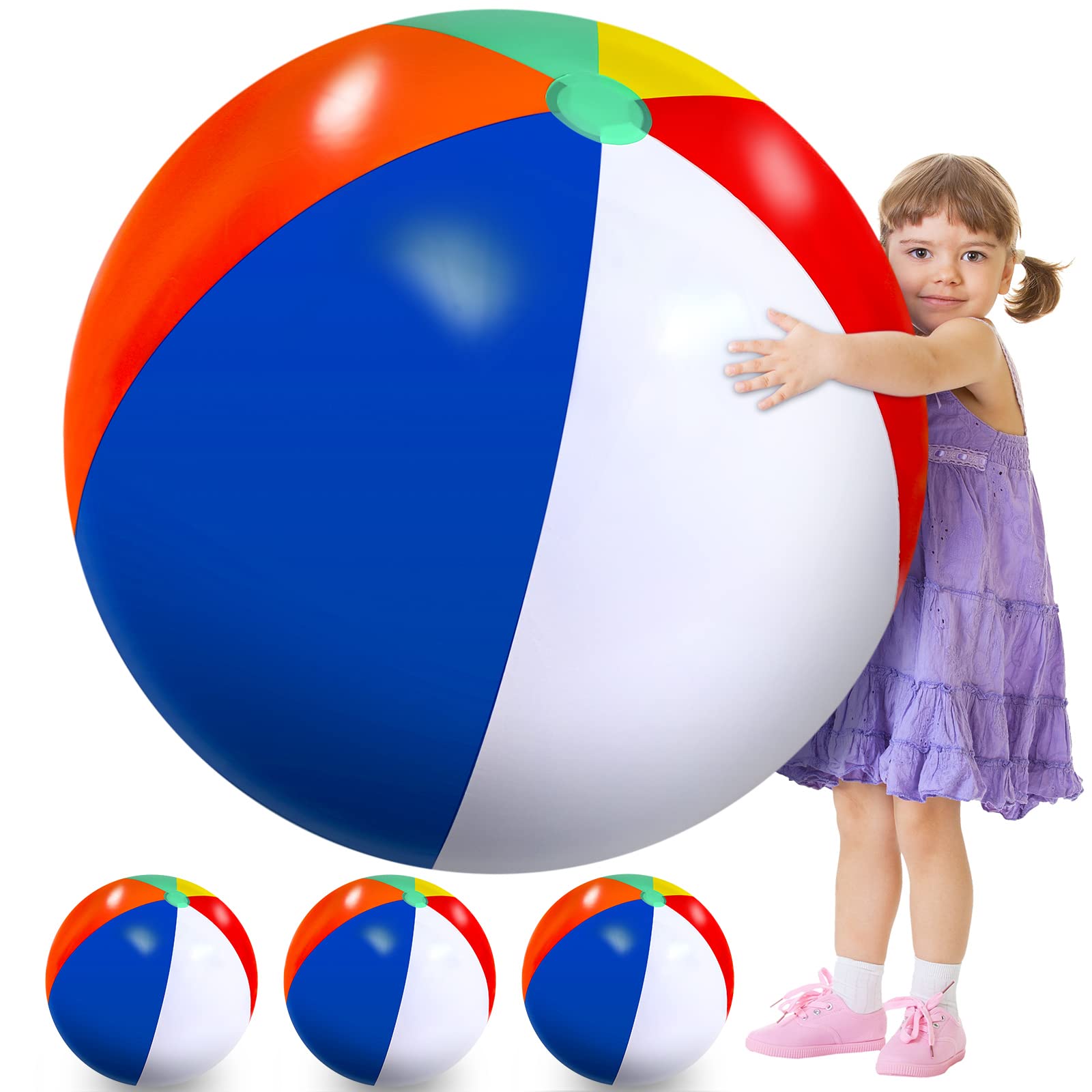 Photo 1 of 27 Inch Rainbow Beach Balls Giant Inflatable Large Pool Beach Balls Inflatable Swimming Pool Toys for Summer Water Games(4 Pcs)