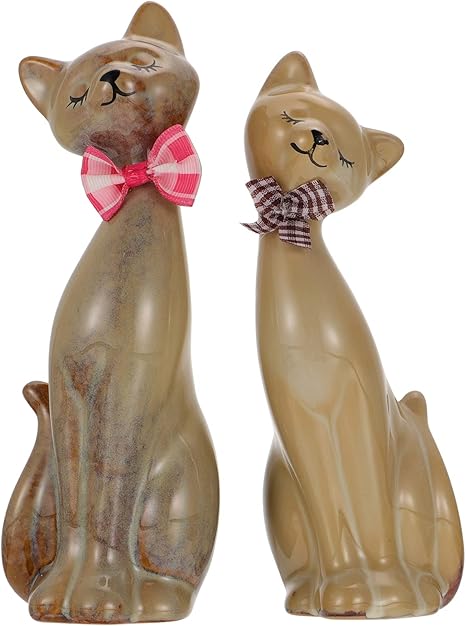 Amazon Toymytoy 2個セラミック猫置物かわいいグッズ動物の装飾抽象彫刻誕生日ウェディング装飾ギフト猫愛好家のため 置物 オブジェ オンライン通販