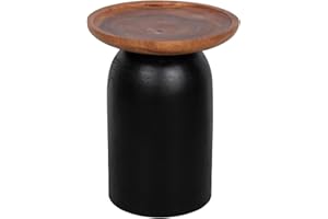 East at Main Indigo Road by Egypt Sherrod Makoa Pedestal Side Table, Handcrafted Munggur Wood Side Table with Round Tray Top, Japandi-Inspired Design, W: 13.5" | D: 13.5" | H: 18" (Black)