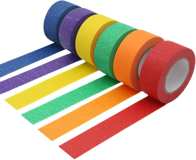 Colored Masking Tape, Rainbow Color Painters Tape Labelling Tape for Arts & Crafts, School