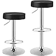 COSTWAY Bar Stools Set of 2, Modern Swivel Backless Round Barstool, PU Leather Armless bar Chair with Height Adjustable, Chrome Footrest, Sturdy Metal Frame for Kitchen Bistro Pub (Black, 2 pcs)