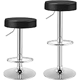 COSTWAY Bar Stools Set of 2, Modern Swivel Backless Round Barstool, PU Leather Armless bar Chair with Height Adjustable, Chro