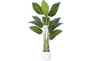 Artificial Bird of Paradise Plant 5Ft Tall Fake Tropical Palm Tree Large Fake Plants with 10 Silk Banana Leaves Faux Plant In