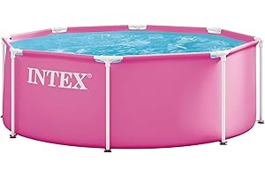 INTEX Metal Frame 8 ft x 30 in Above Ground Pool Set, Round Swimming Pool with Steel Frame