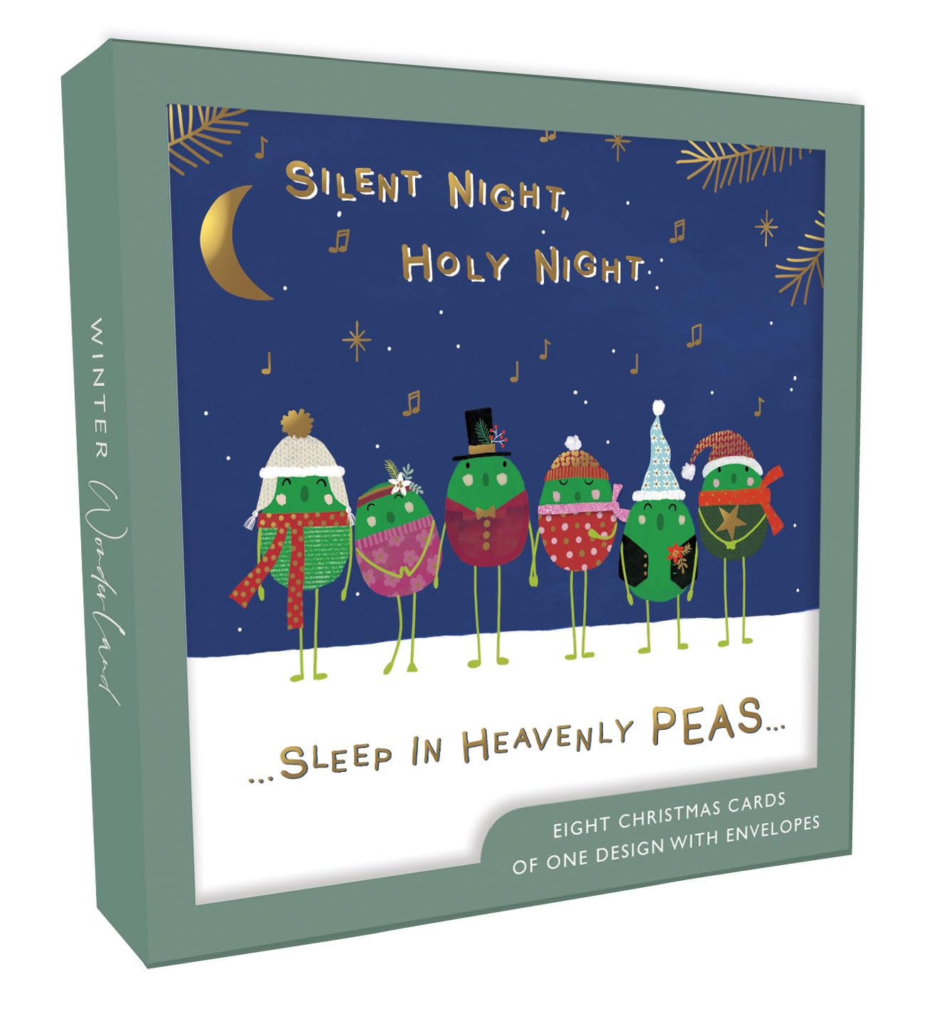 Secondnature Box of 8 Singing Peas Silent Night Luxury Foiled Christmas Cards Boxed Card Packs XCPS035