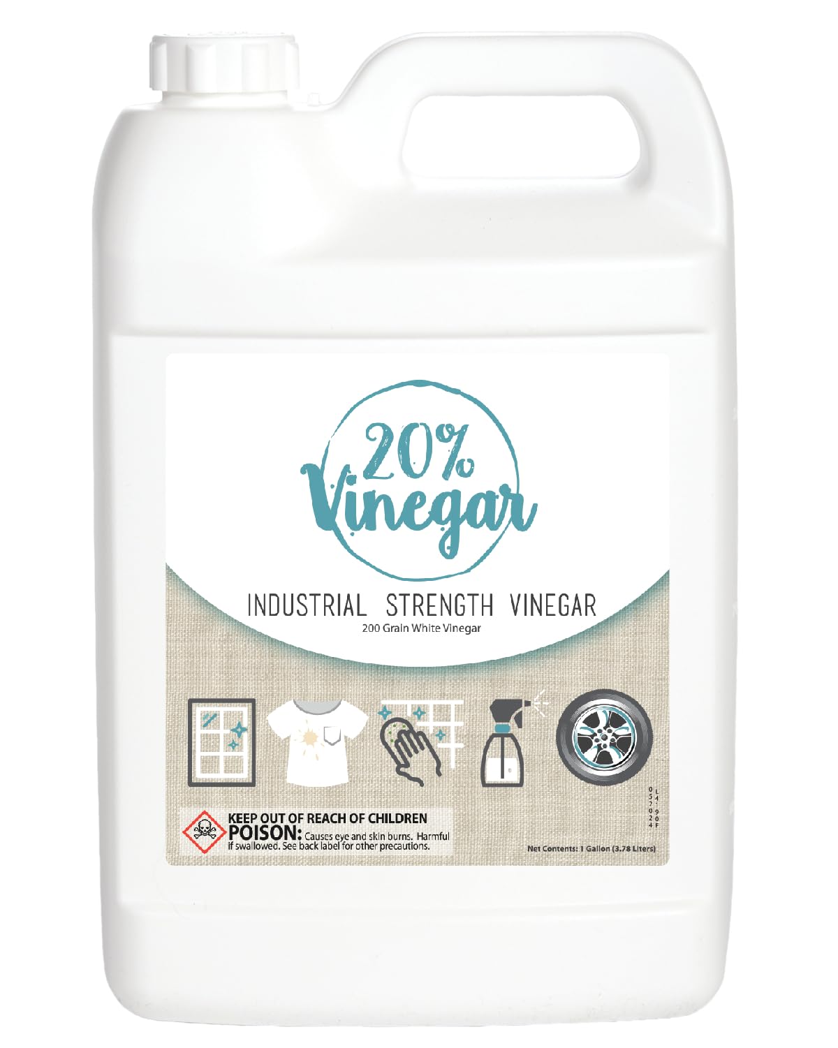 Bluewater Chemgroup 20% White Vinegar - 200 Grain Vinegar Concentrate - 1 Gallon Of Natural And Safe Multi-Use Concentrated Industrial Vinegar