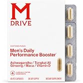 M Drive Men's Daily Performance Booster Ashwagandha Tongkat Ali 60 Capsules | Adaptogen Fueled Ginseng Maca Vitamin D Comprehensive Health Support Vitality Stamina Stress Relief Non GMO Gluten Free