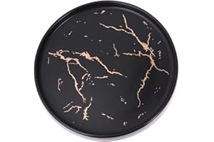 CONGARTENO 20cm Black Marble Ceramic Jewelry Tray Trinket Dish Round Ring Plate for Wedding and Dessert Display