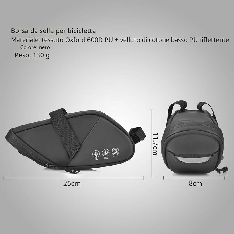 - borsa da sella per bicicletta, con riflettente, impermeabile, multifunzione, resistente agli strappi, per mountain bike, bici da corsa