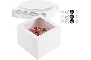 PFAMKEER 16pcs 8x8x8 Inches Cake Boxes,8pcs White Bakery Boxes with Window and 8pcs Boards,Cajas storage for 8 inch Cake box, Disposable Pie Box, Father's Day,Wedding, Birthday, Party