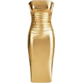 SOLY HUX Sexy Faux Leather Dress for Women Bodycon Strapless Party Club Midi Long Tube Dresses