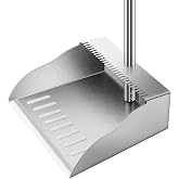 Dust Pans with Long Handle,Heavy Duty Metal Dust Pan with Dust Pan Teeth | Stand Up Dustpan with 3pcs Adjustable Handle,Stainless Steel Dust Pan with Teeth to Clean Hair for Home,Outdoor,Office,Garden