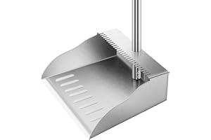 YANGBAGA Dust Pans with Long Handle,Heavy Duty Metal Dust Pan with Handle,Upright Stand Up Dustpan with Dust Pan Teeth to Clean Hair for Home Kitchen Office Lobby Floor Garden