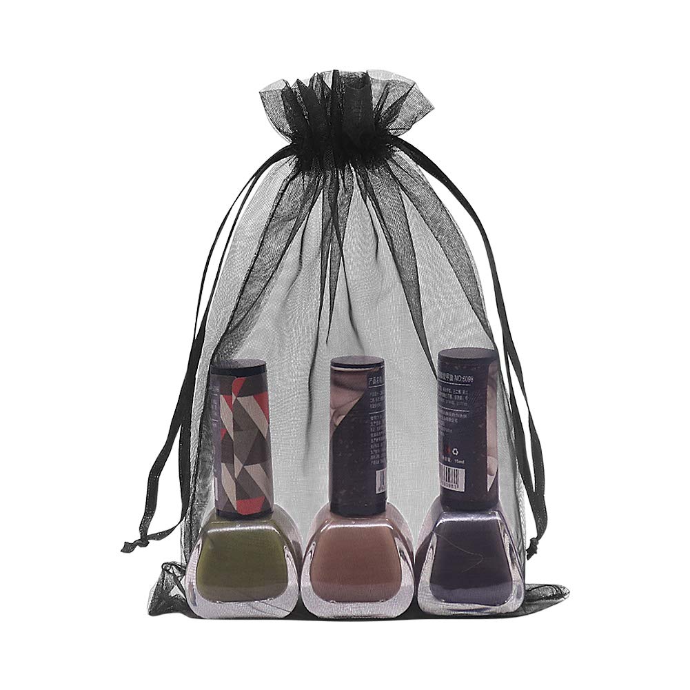 HRX Package Black Organza Bags 5x7 inch 100pcs, Mesh Candy Bags Jewelry Pouches Drawstring Empty Sachet for Present Wedding Giveaways