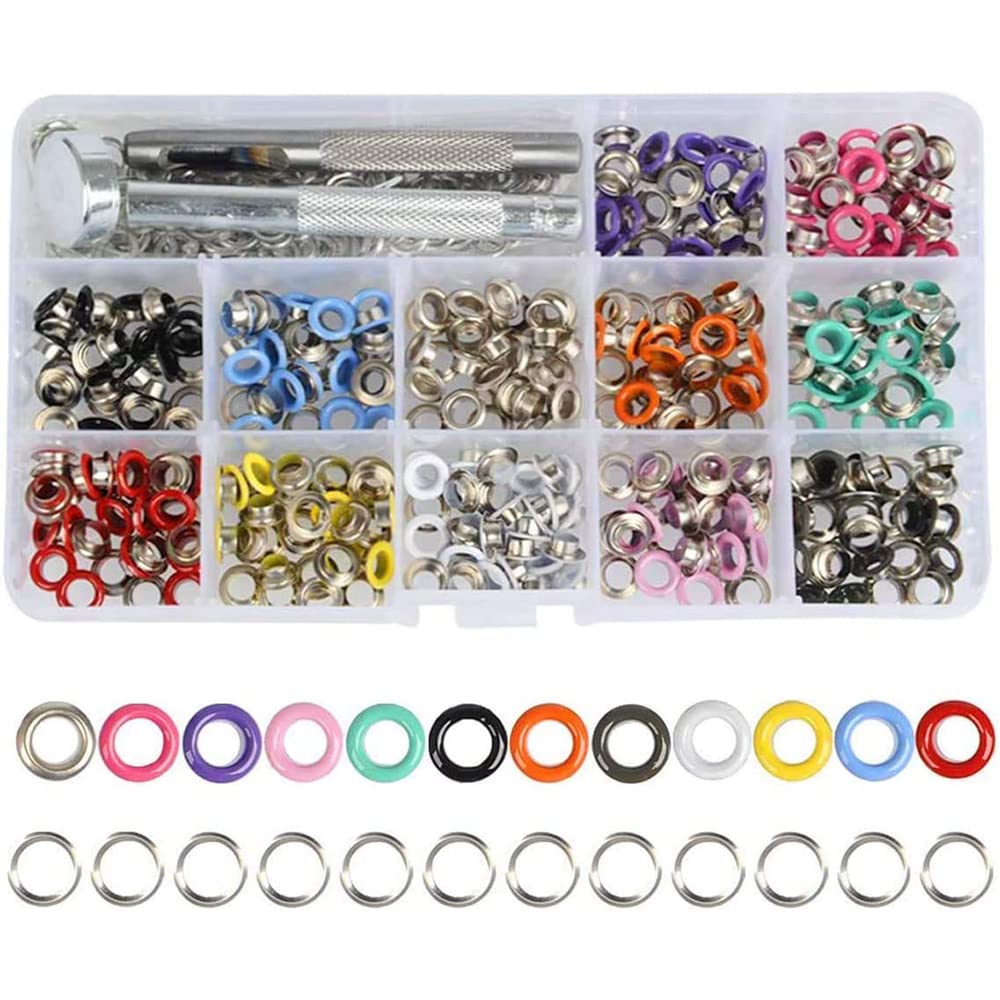 Gasea 600 Sets Metal Eyelets Grommets Kit, 3/16 Inch (5mm) Inside Diameter Eyelet Punch Kit with 3pcs Install Tools Fabric Leather Clothing Shoes Craft Making, 12 Colors