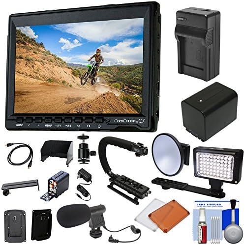 Cam CADDIE Portable 7" Camera-top Field HD IPS LCD Monitor (Sony NP-F Series) + Ball Head + Sun Hood + HDMI Cable + Battery &amp; Charger + LED Light + Microphone Kit