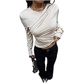 SOLY HUX Women's T Shirts Long Sleeve Ruched Slim Fitted Tee Tops Going Out Outfit