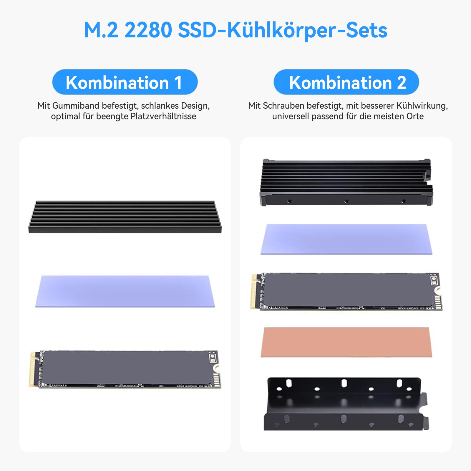 ELUTENG M.2 Kühlkörper für 2280 M.2 SSD, Aluminium Doppelseitiger mit 4 Silikon Wärmeleitpad passend für PC/PS5/PS5 Slim Installation, M.2 PCIe NVMe/SATA SSD, Schwarz 3