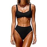 OWICA Women's High Waisted Bikini Set Two Piece Swimsuit with Crisscross Back Adjustable Tie Bathing Suit