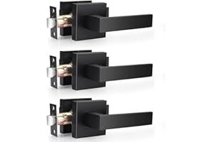 Probrico 3 Pack| Square Passage Door Levers in Matte Black Finish, Heavy Duty Hall Closet Handles Keyless Non-Locking Leverse