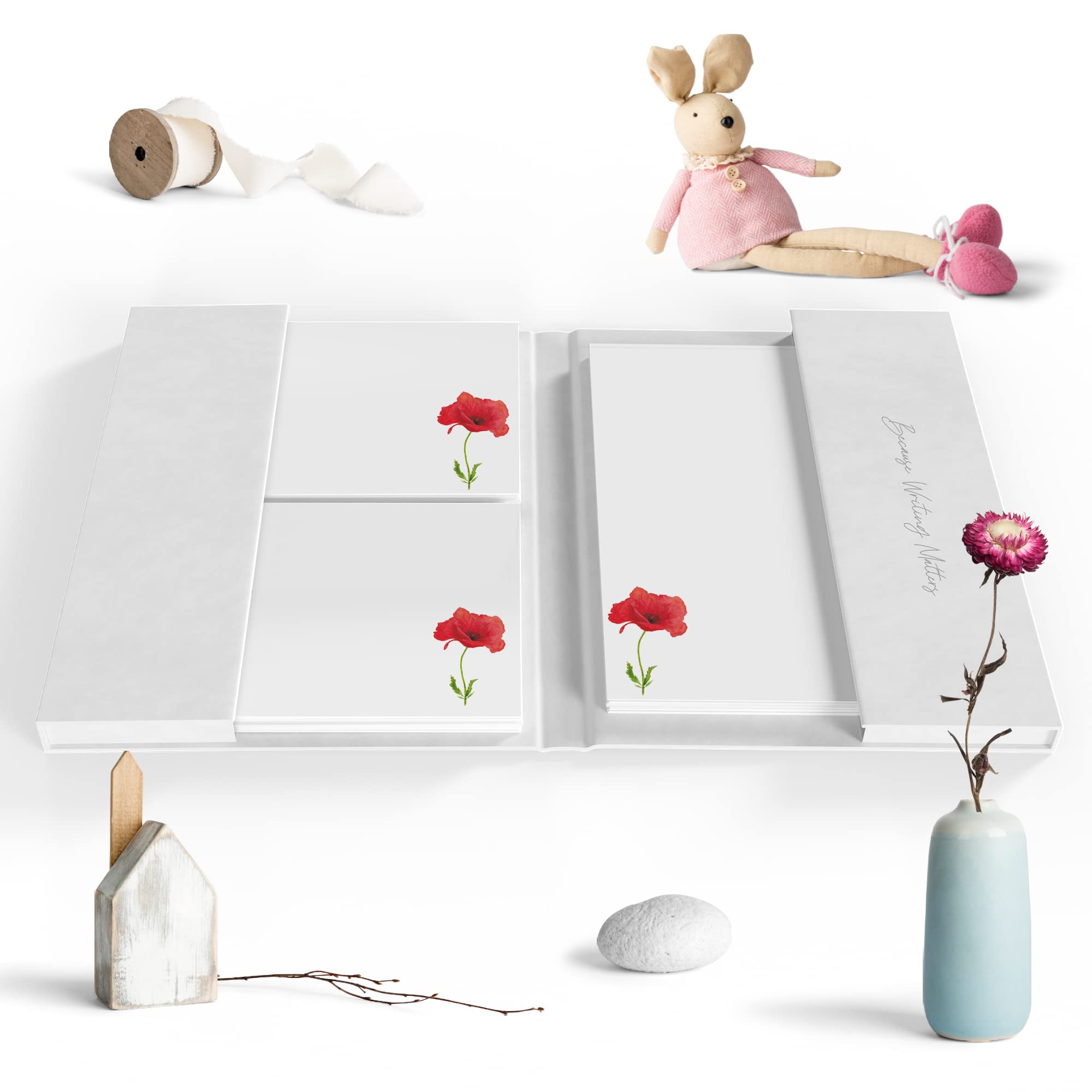 Me Loovely Red Poppy Letter Writing Paper and Envelopes Floral Stationary Supplies A5 Size Papers for Letters Invitation & Gifts | Christmas Gifts (Pack of 20 with Folder)