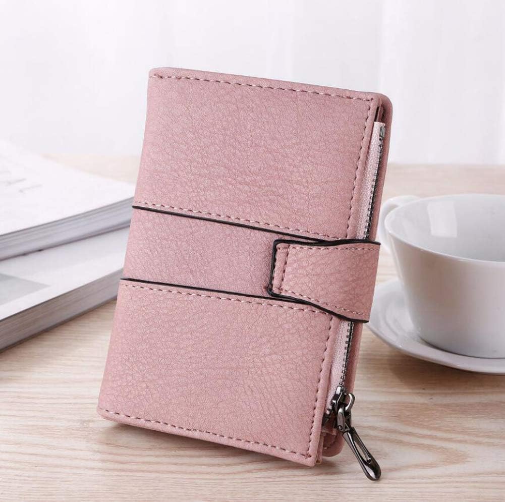Oyccen Women's PU Leather Wallet with Zipper Pocket Multi-Slots Card Holder Ladies Vintage Short Purse, Pink - Image 3