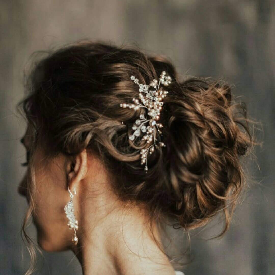 Crystal And Gold Pearls Bridal Set Silver Hair Comb And Earrings