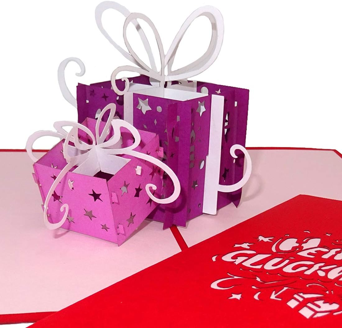 Birthday Card "Gifts, Congratulations" Purple & Pink, Pop Up Card, 3D Card, Pop Up Cards, Birthday Card, Congratulations Card - Image 4