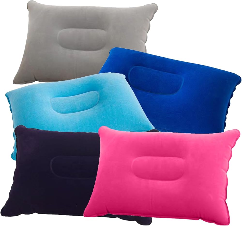 VEGCOO 5 Pack Inflatable Travel Pillows 22x34cm Flocked PVC Lightweight