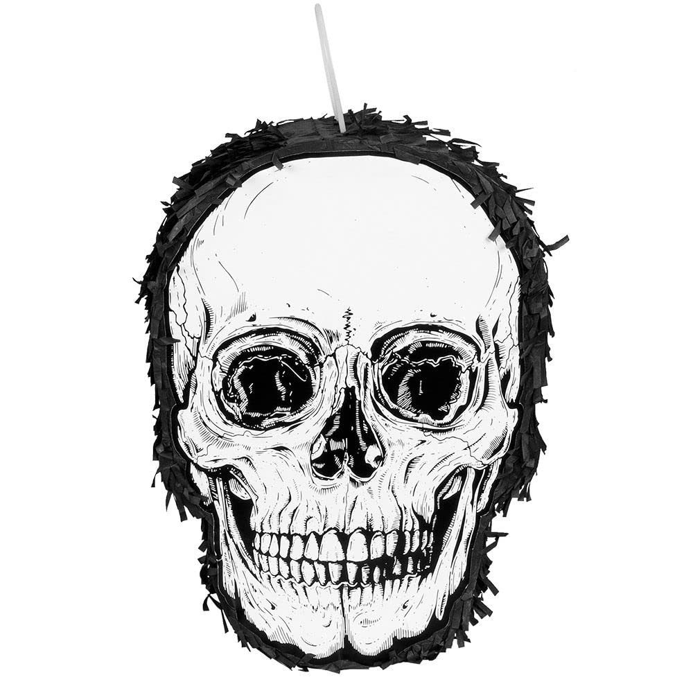 Boland Skull Piñata – Black and White Plastic Decoration for Birthdays, Halloween Parties, and Themed Celebrations – Standard Size
