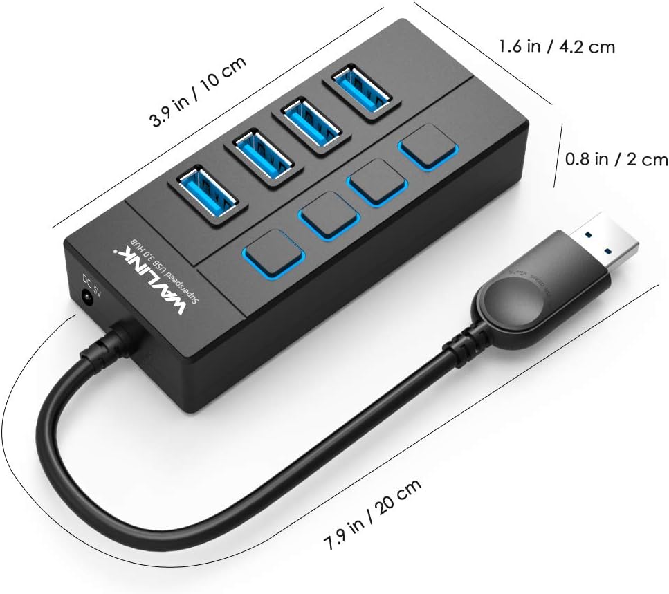 WAVLINK 4 Port USB 3.0 Hub with Individual LED Power Switches, Support SuperSpeed Data Transfer up to 5Gbps for Mac, PC, USB Flash Drives and Other Devices: Computers & Accessories