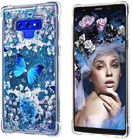 AUMIAU Galaxy Note 9 Case with 3D TPU HD Screen Protector [2 Pack] for Girls Women, Glitter Liquid Quicksand Clear Cute Lovely Soft TPU Shockproof Cases Cover for Samsung Galaxy Note 9 (Blue)