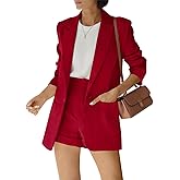 Women's 2 Piece Open Front Long Sleeve Blazer and Solid Short Pants Suit Sets