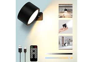 Adeptus Mechanicus LED Wall Lights with Remote, Rechargeable Battery Operated Wall Light for Bedroom Bedside, Wireless 3 Color Temperatures & Dim 360°Rotation Cordless Wall Lamps with Handle, Black