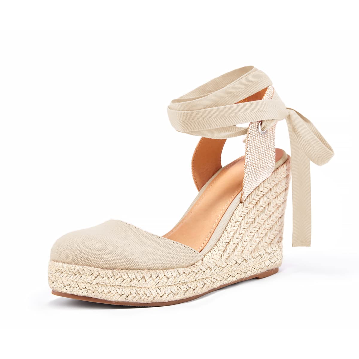 Photo 1 of FISACE Womens Summer Lace Up Espadrilles Wedge Sandals Closed Toe Ankle Strap Platform Shoes