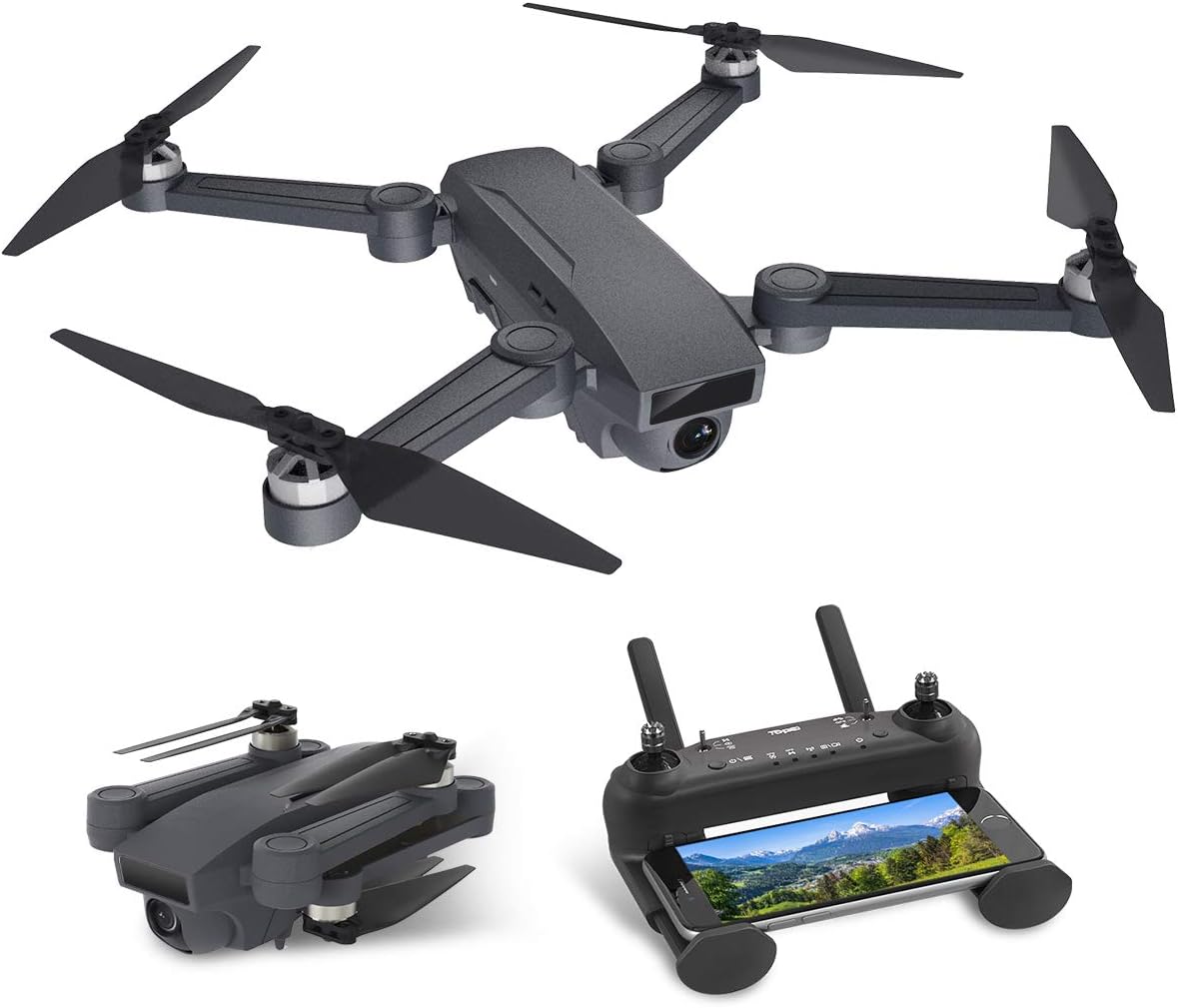 TOPE GPS FPV RC Helicopter with 1080P Wide-Angle Camera Live Video Auto Return Home WiFi Motor Drone Brushless Quadcopter for Kids Beginner Long Fly Time Follow Me Function Foldable Arms