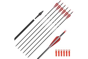 ELONG OUTDOOR Elong 6/12PCS 26/28/30" Arrows for Compound Bows,Carbon Hunting Arrows for Archery Spine 500 with 100 Grain Screw Tips