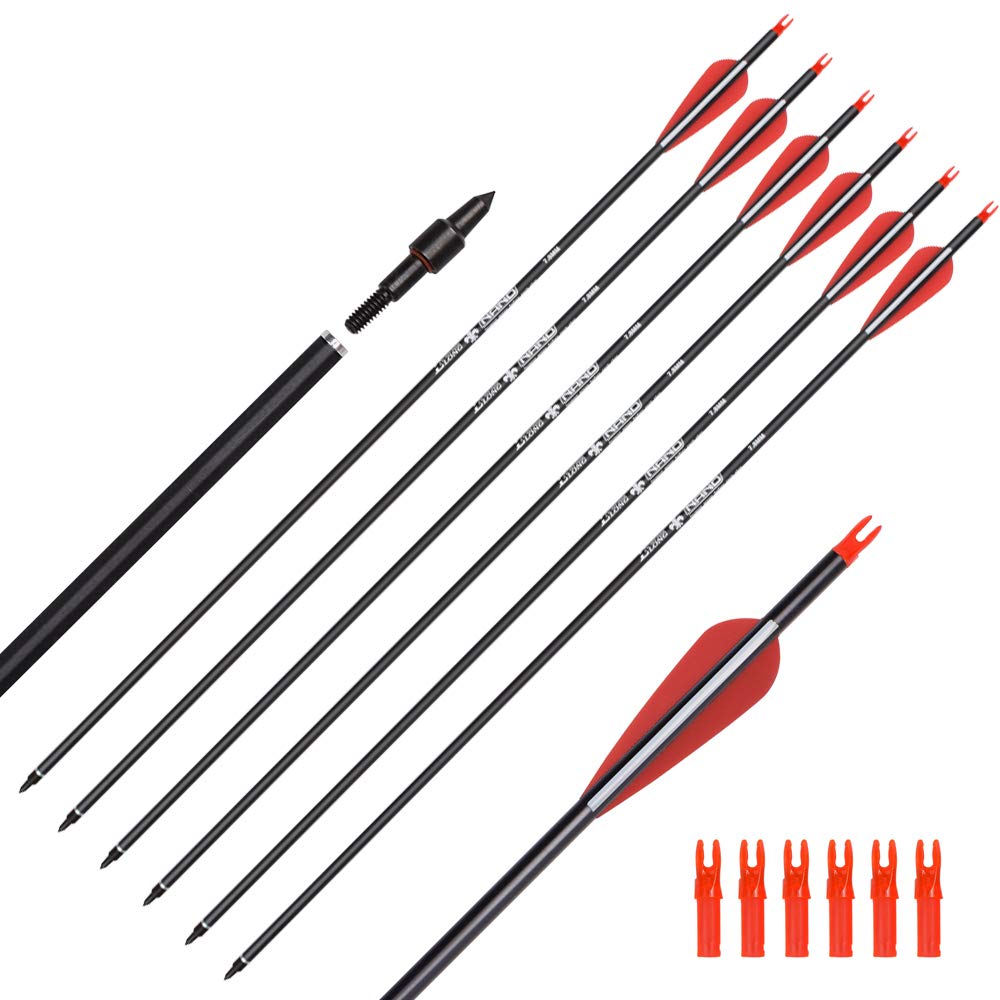 ELONG OUTDOOR Carbon Arrow Hunting Target Practice Arrows 31 Inch with Removable Tips for Compound & Recurve Bow Spine 500 (Pack of 6)
