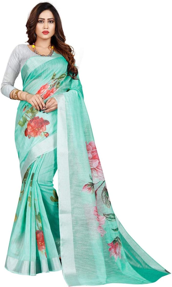Opolo Fashion Women's Linen Digital Print Multi Colour sarees