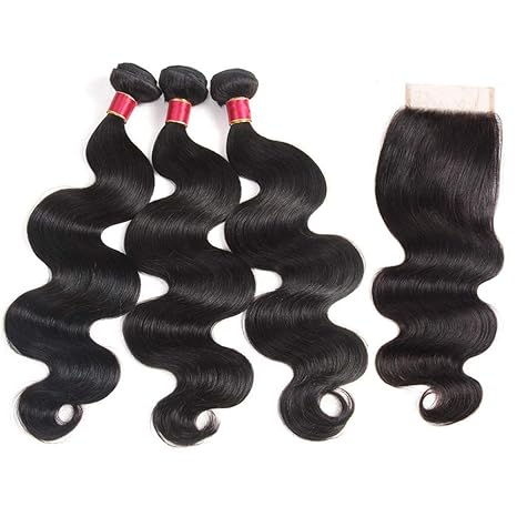 Fine Plus Brazilian Virgin Hair Bundle Deals With Lace Closure 100